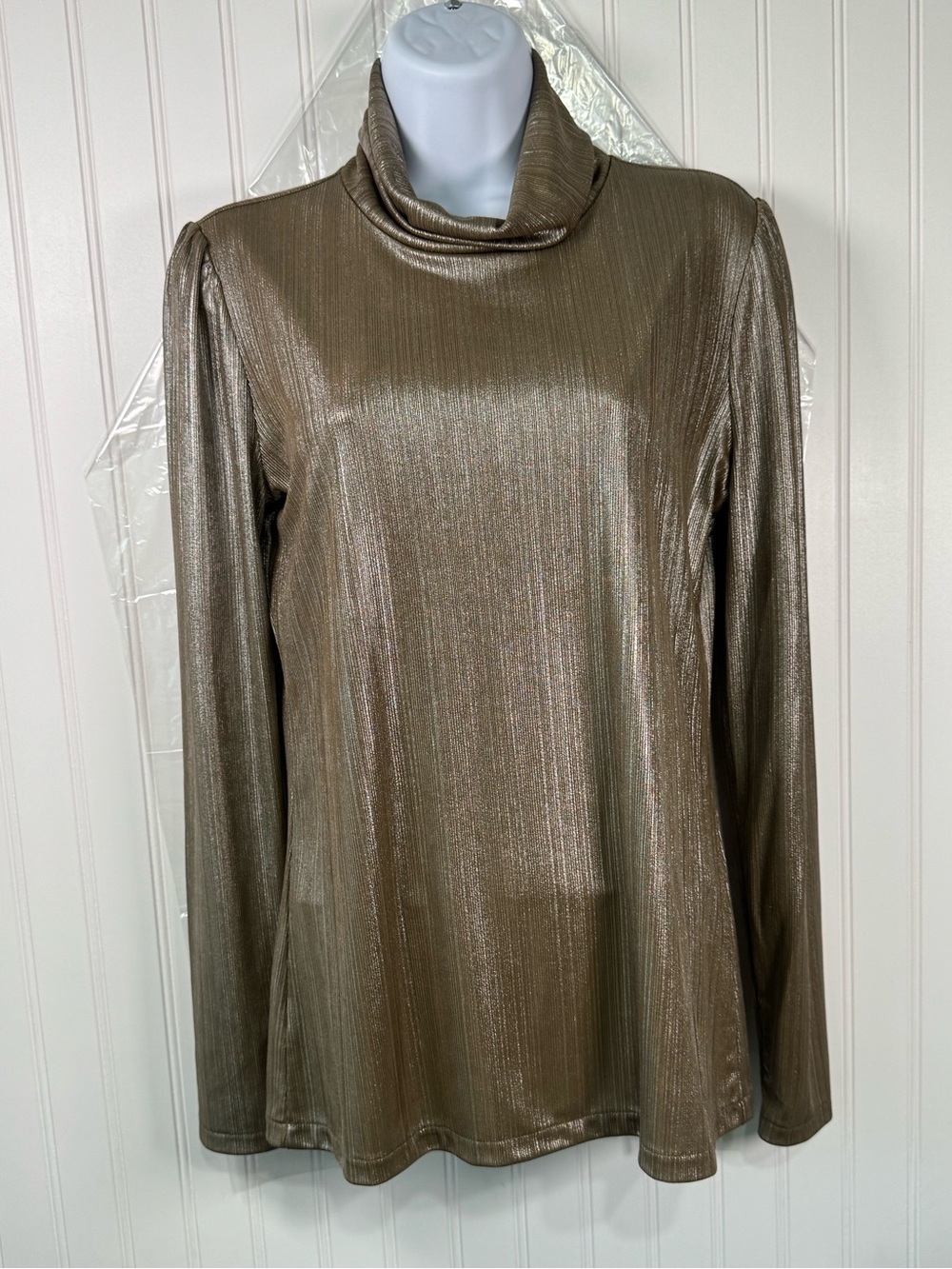Ann Taylor Metallic Taupe Shimmer Turtleneck Top